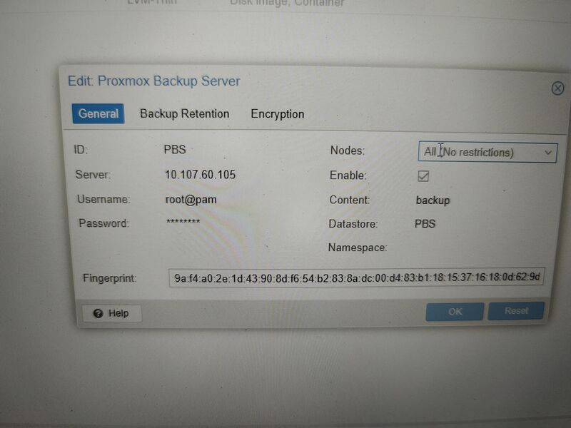 Proxmox Backup Server configuration